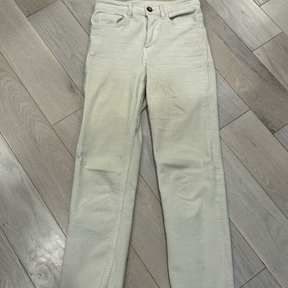 H&M Women's tan/off white high waist straight leg corduroy pants